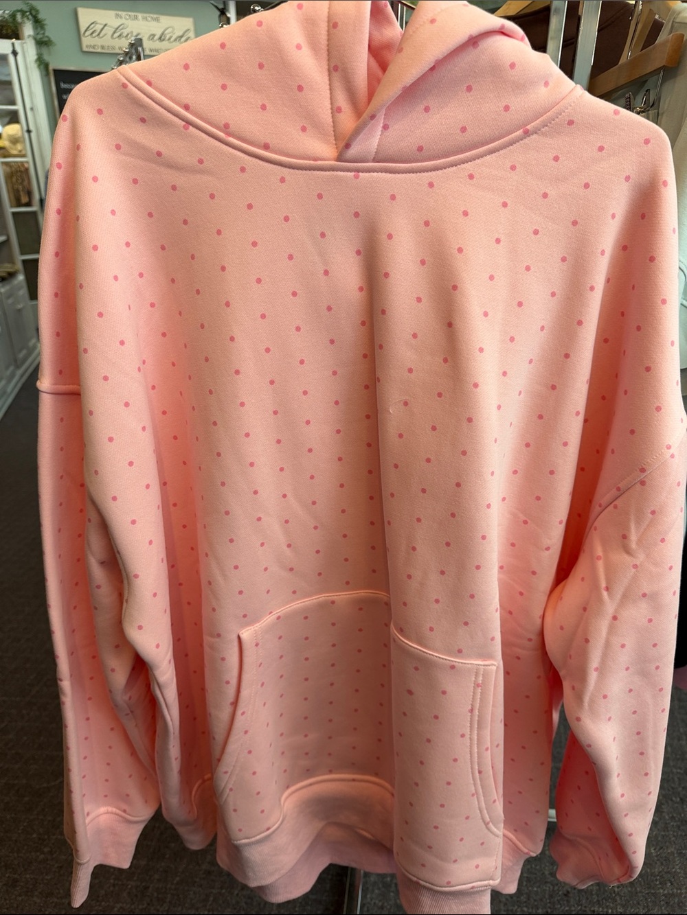 Women's Pink Polka Dot Hoodie with Kangaroo Pocket